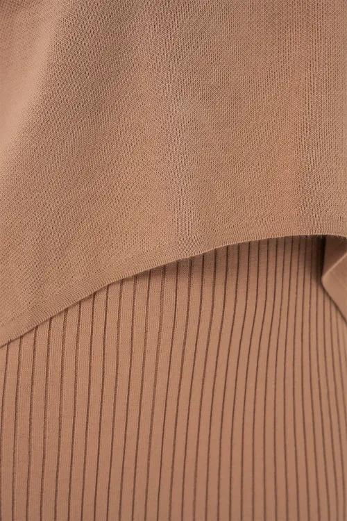 Kadın Kısa Kazaklı Triko Elbise 15958 - Camel