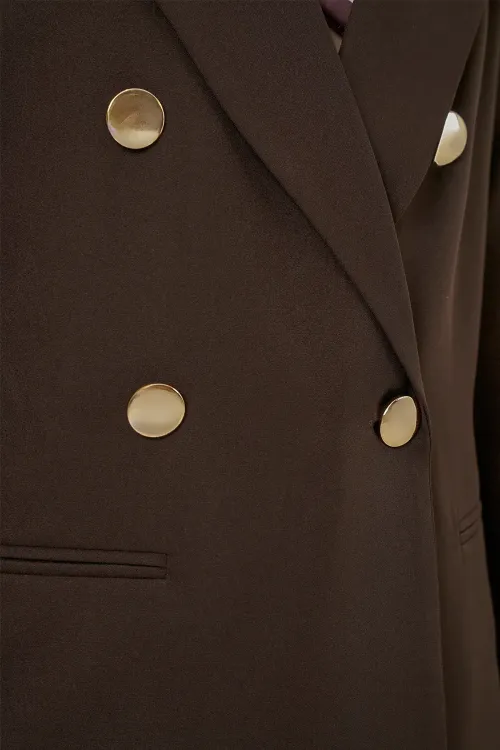 Kadın Kruvaze Yaka Blazer Ceket 0722 - Kahverengi