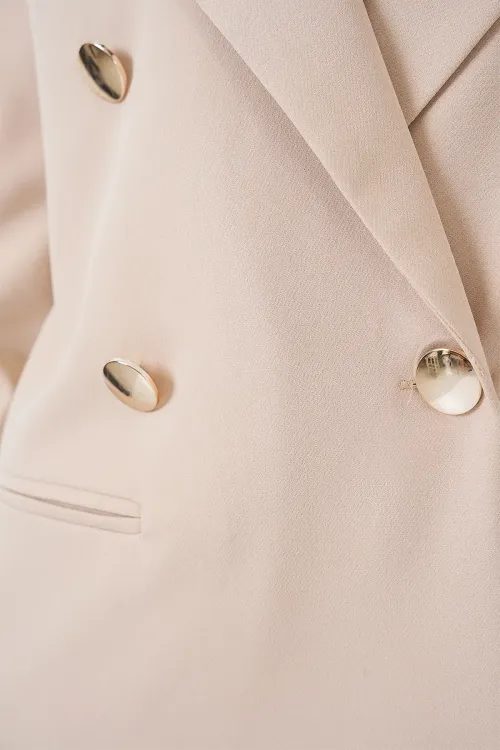 Kadın Kruvaze Yaka Blazer Ceket 0722 - Krem