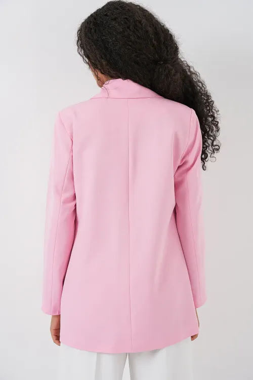 Kadın Kruvaze Yaka Blazer Ceket 0722 - Pudra