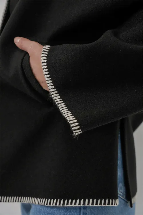 Kadın Nakışlı Kaşe Ceket 9167 - Siyah