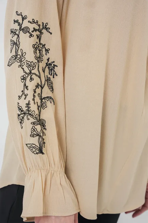 Kadın Nakışlı Örme Bluz 941 - Bej