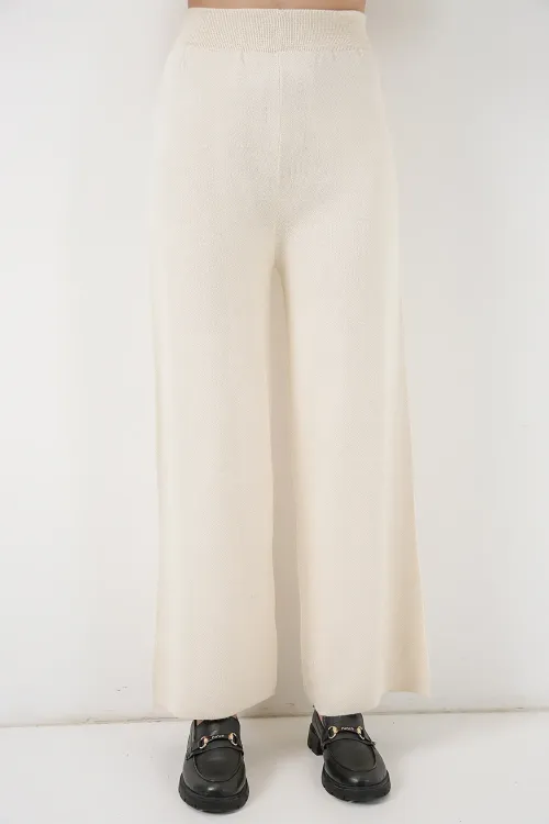 Kadın Nakışlı Triko Hırka Pantolon İkili Takım 15963 - Ekru