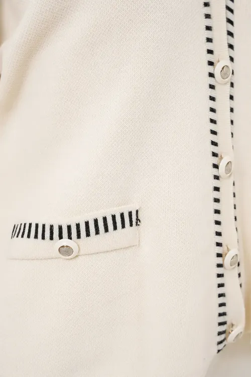 Kadın Nakışlı Triko Hırka Pantolon İkili Takım 15963 - Ekru