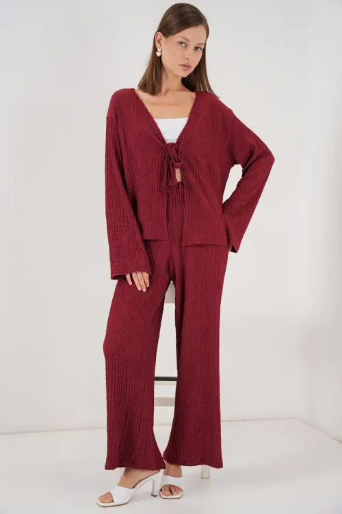 Kadın Örme Bluz Pantolon İkili Takım 30052 - Bordo