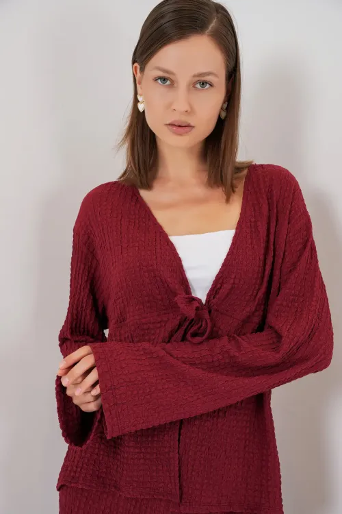 Kadın Örme Bluz Pantolon İkili Takım 30052 - Bordo