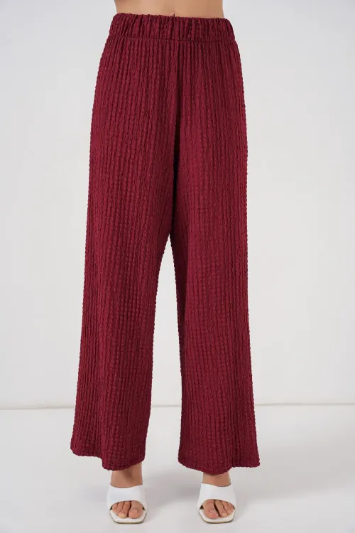 Kadın Örme Bluz Pantolon İkili Takım 30052 - Bordo
