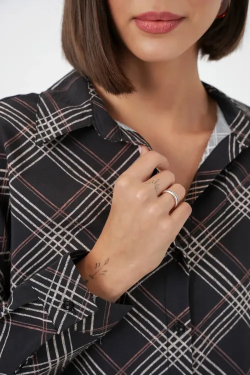 Kadın Oversize Desenli Gömlek 20372 - Siyah