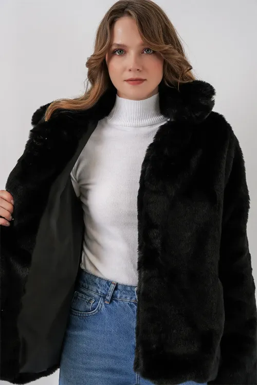Kadın Peluş Kürk Mont 5234 - Siyah