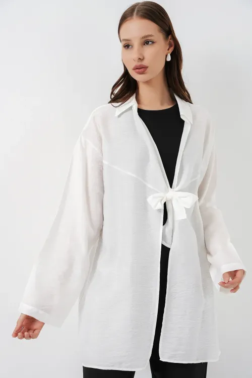 Kadın Salaş Bağcıklı Kimono 5981 - Beyaz