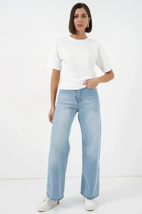 Kadın Taş Detaylı Tişört 990 - Beyaz