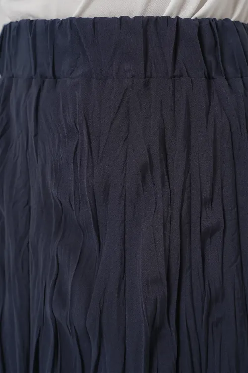 Kadın Uzun Kırışık Etek 8042 - Lacivert