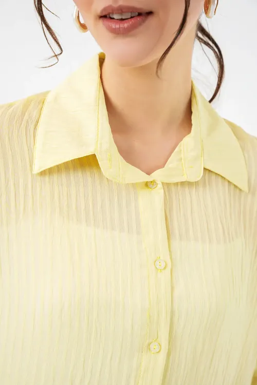 Kadın Uzun Oversize Gömlek 20320 - Sarı