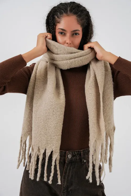 Kadın Yumuşak Dokulu Kalın Şal Atkı 15951 - A.Bej