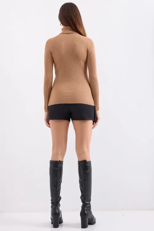 10311 Balıkçı Yaka Triko Kazak - Bej