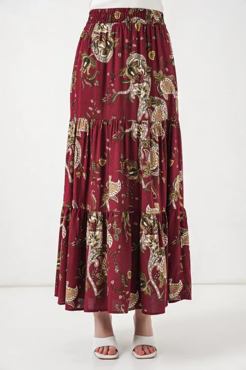 1898 Desenli Uzun Etek - Bordo