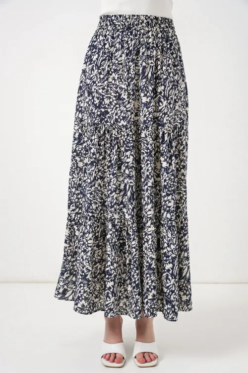 1898 Desenli Uzun Etek - Lacivert