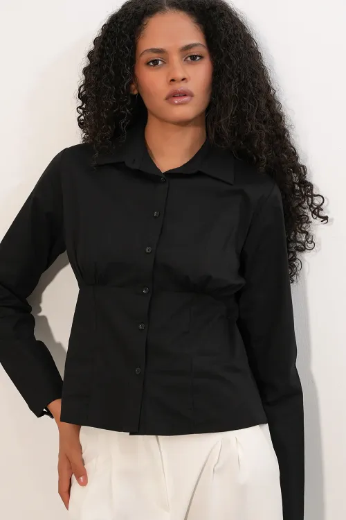 20231 Slim Fit Poplin Gömlek - Siyah