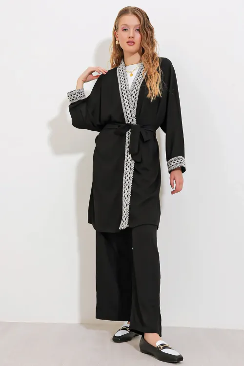 6643 Örme Kimono Takım - Siyah