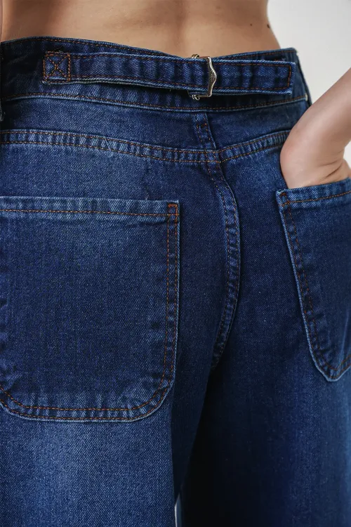 6689 Kadın Yüksek Bel Baggy Kot Pantolon - Lacivert