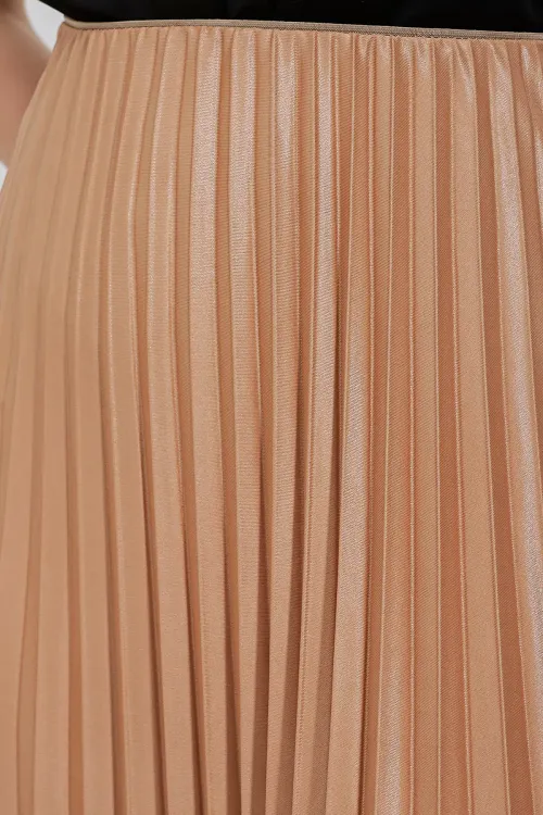 8009 Deri Görünümlü Piliseli Etek - Bisküvi