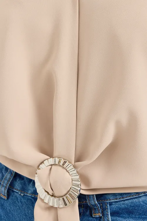 905 Oversize Dökümlü Bluz - Bej