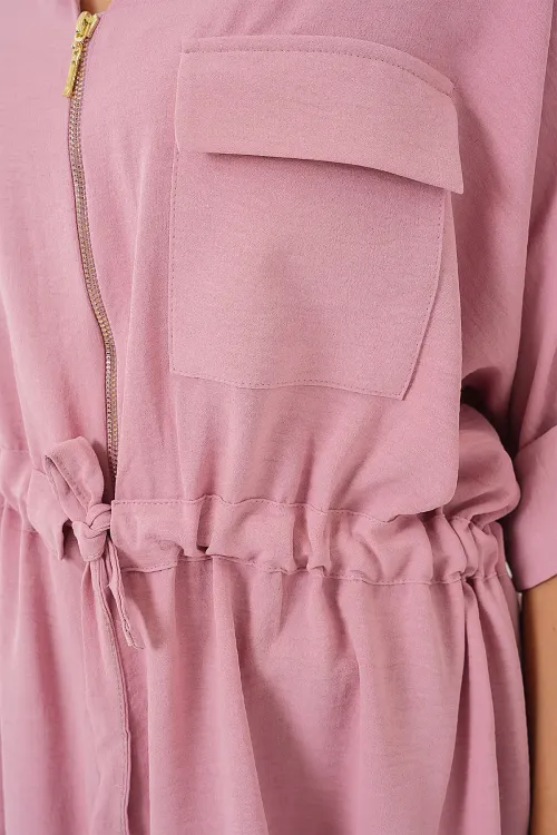 Fermuarlı Kadın Gömlek 0721 - Pudra