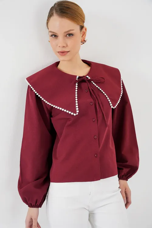Kadın Bebe Yaka Gömlek 20314 - Bordo