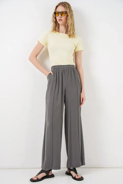 Kadın Beli Lastikli Bol Paça Pantolon 30087 - Antrasit