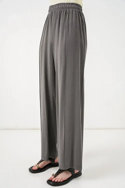 Kadın Beli Lastikli Bol Paça Pantolon 30087 - Antrasit