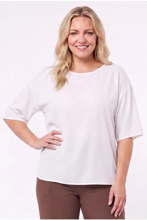 Kadın Beyaz Büyük Beden Oversize Vatkalı Şifon Bluz HZL26S-ZSS111201