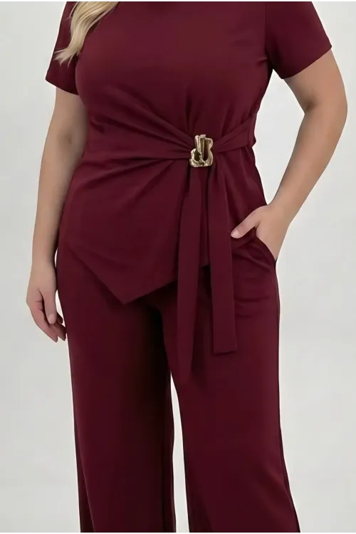 Kadın Bordo Büyük Beden Oysho Kumaş Gold Toka Detaylı Alt Üst Takım HZL26S-ZSS111291