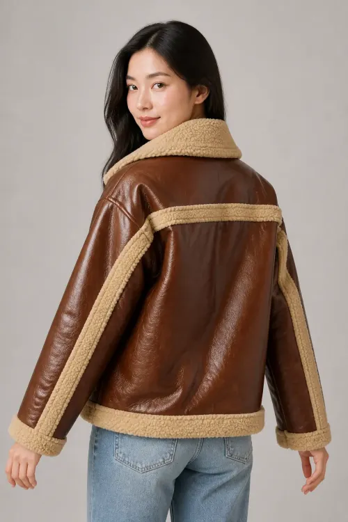 Kadın Camel İçi Kürklü Düğmeli Suni Deri Mont HZL23W-BRC129331