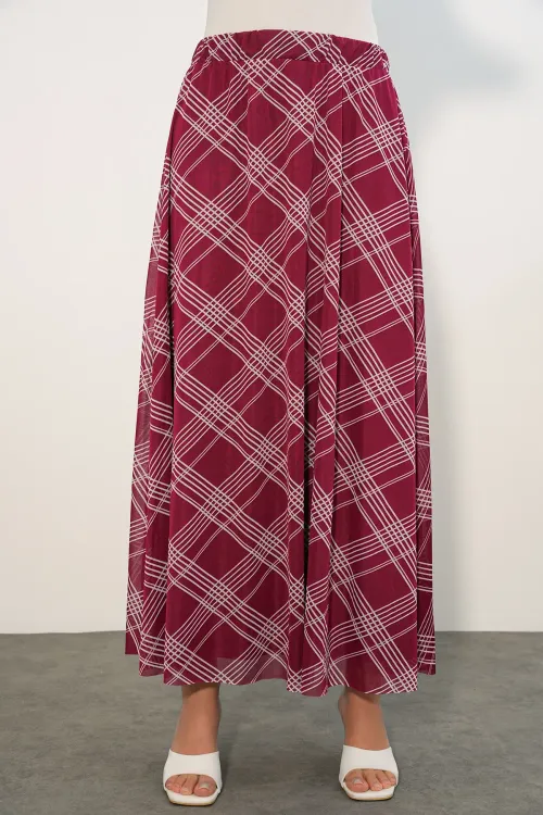 Kadın Desenli Astarlı Etek 8075 - D. Bordo