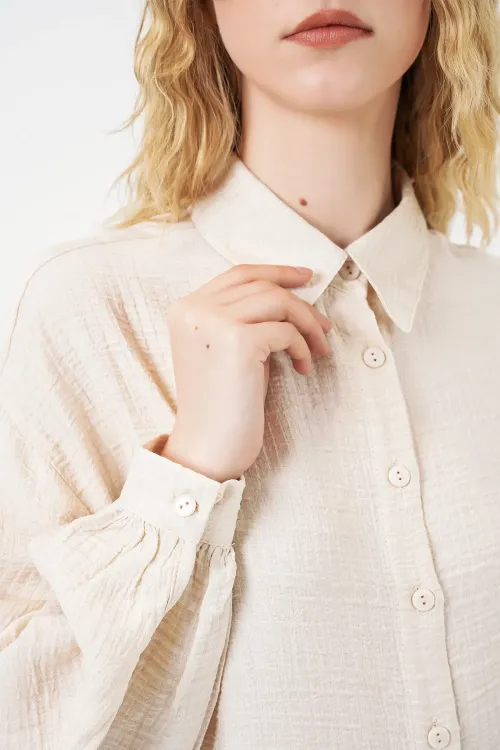 Kadın Dokulu Oversize Tunik 5989 - Krem