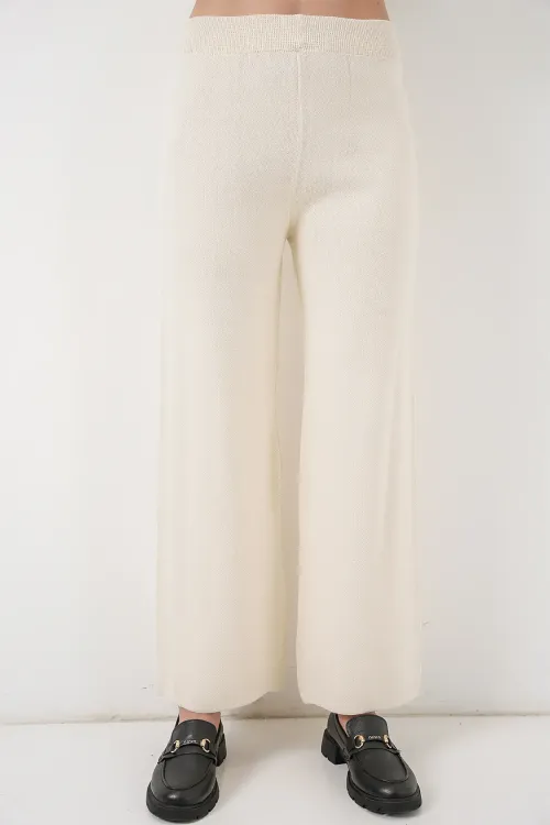 Kadın Hırka Pantolon Triko İkili Takım 15956 - Ekru