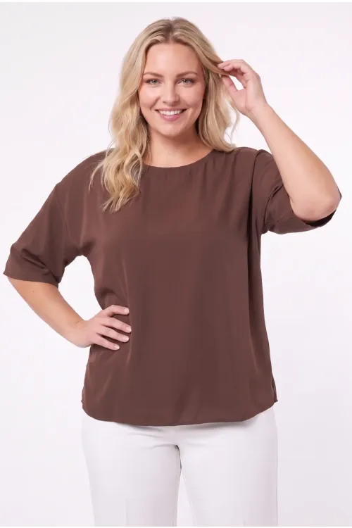 Kadın Kahverengi Büyük Beden Oversize Vatkalı Şifon Bluz HZL26S-ZSS111201