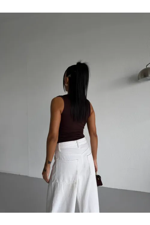 Kadın Kahverengi Degaje Yaka Yanlardan Drapeli Sandy Bluz HZL25S-FRY123131