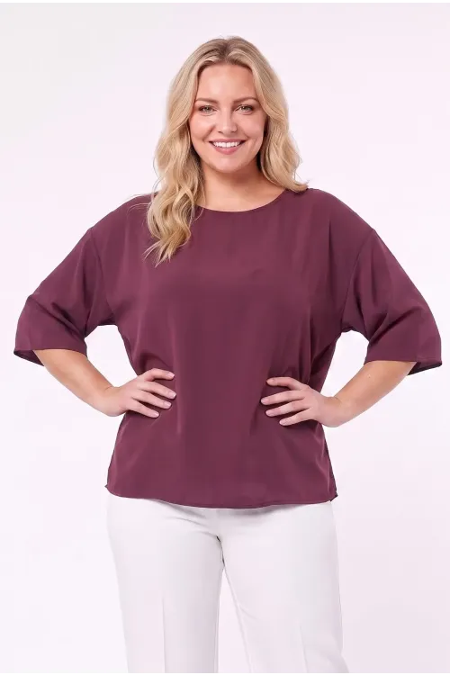 Kadın Mürdüm Büyük Beden Oversize Vatkalı Şifon Bluz HZL26S-ZSS111201