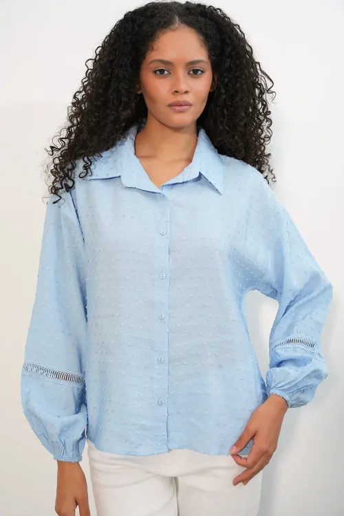 Kadın Oversize Desenli Gömlek 20379 - Mavi