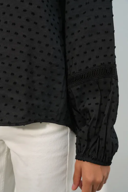 Kadın Oversize Desenli Gömlek 20379 - Siyah