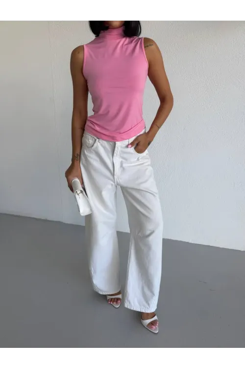 Kadın Pembe Balıkçı Yaka Sıfır Kol Sandy Crop Bluz HZL26S-FRY123931