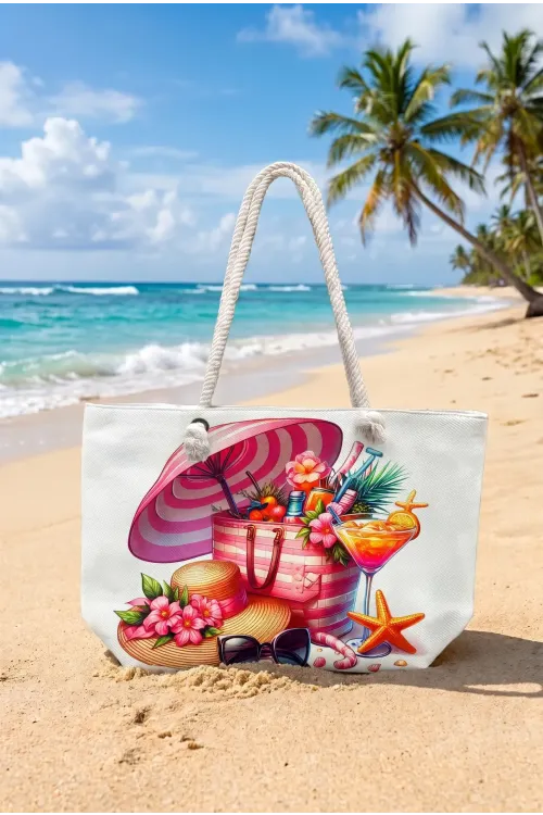 Kadın Pink Paradise Baskı Büyük Boy Plaj Çantası HZL26S-TT01