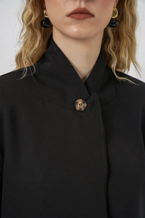 Kadın Tek Düğmeli Oversize Blazer Ceket 0749 - Siyah