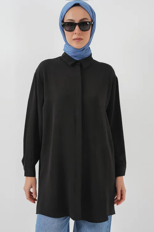 Kadın Uzun Gömlek Tunik 5945 - Siyah