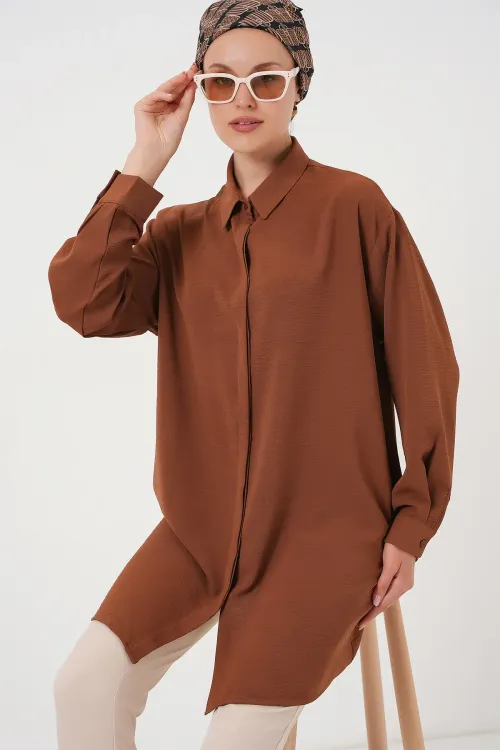 Kadın Uzun Gömlek Tunik 5945 - Taba