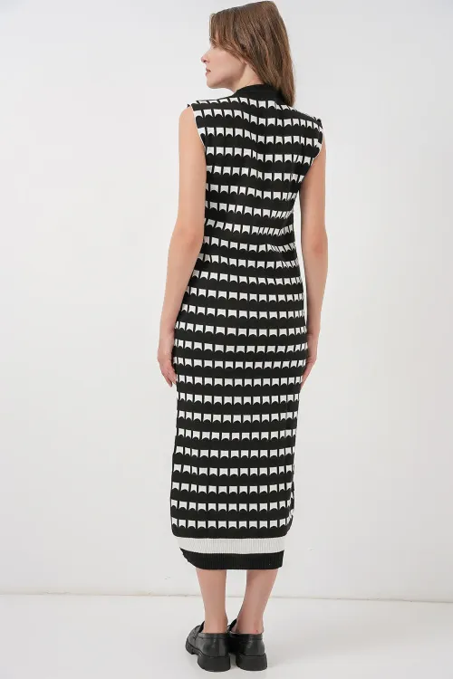 Kadın Uzun Triko Süveter 15961 - D. Siyah