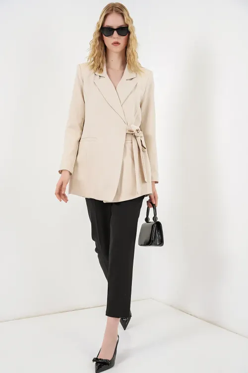 Kadın Yandan Bağlamalı Blazer Ceket 0750 - Bej