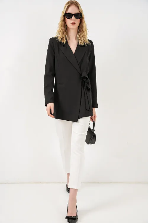 Kadın Yandan Bağlamalı Blazer Ceket 0750 - Siyah