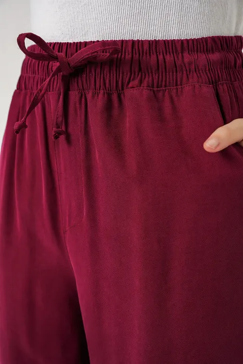 Kadın Yüksek Bel Geniş Paça Pantolon 30097 - Bordo